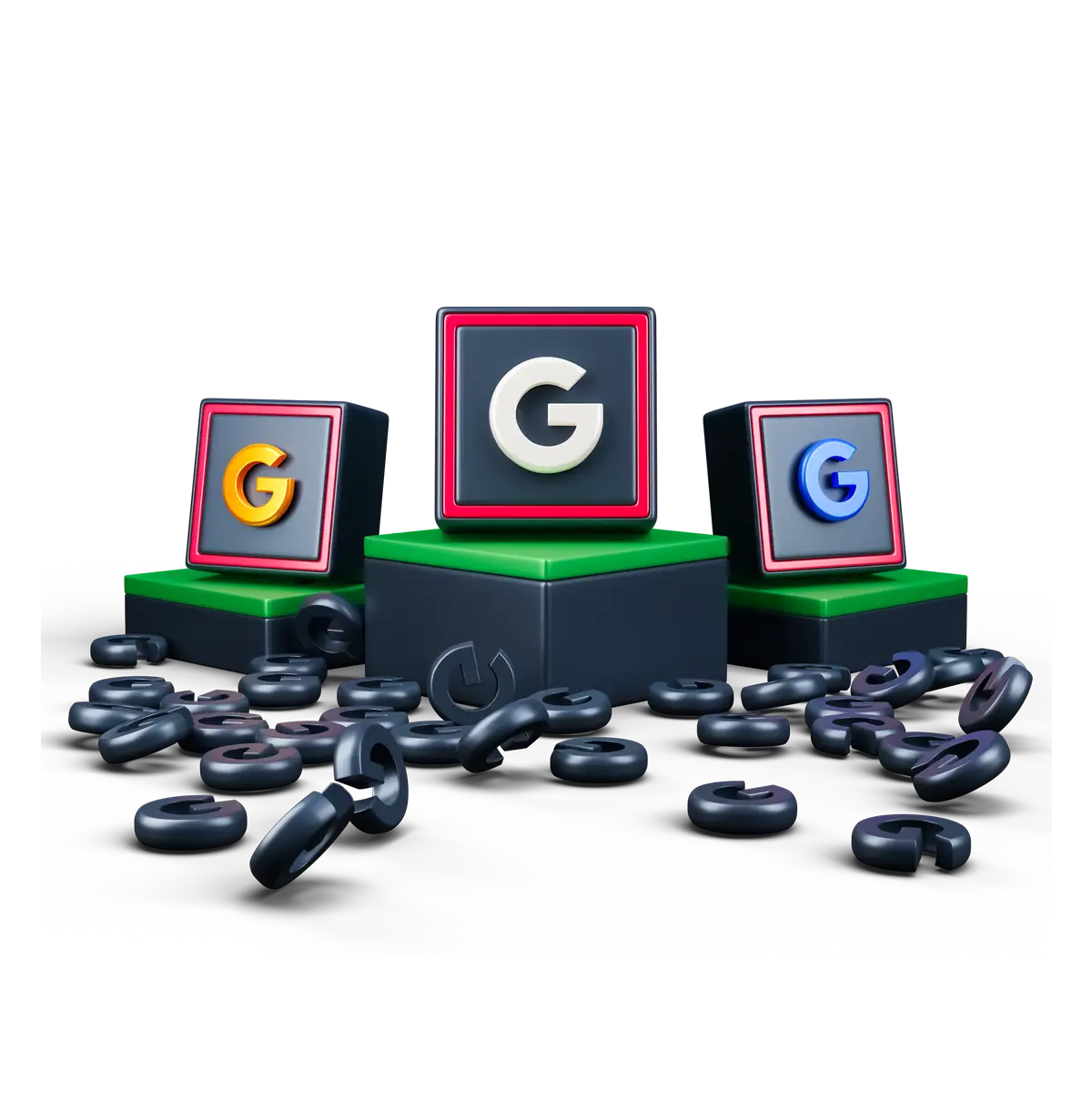 a group of black boxes with letters on them